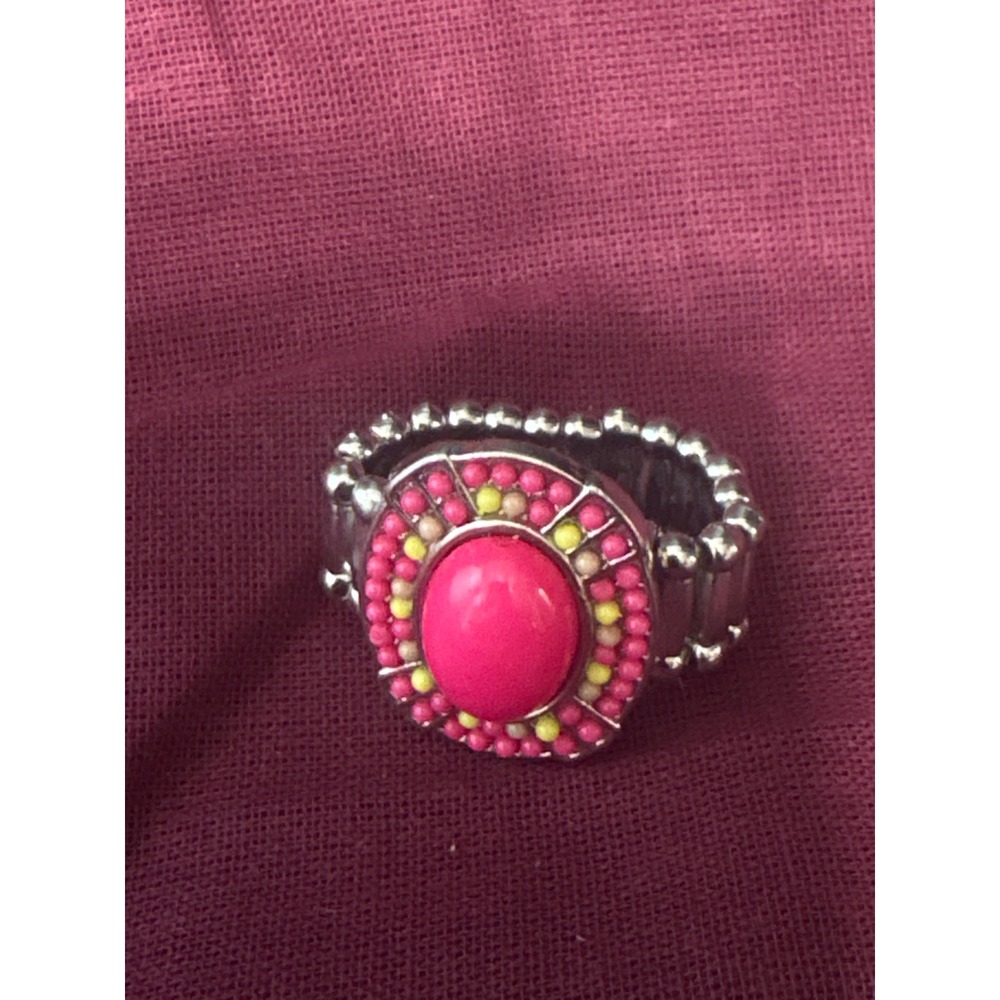 Pink and yellow stone silver stone paparazzi ring